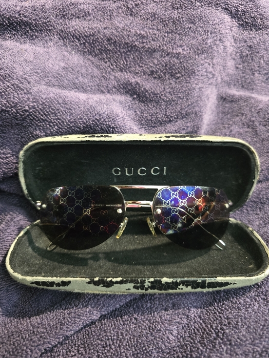 Gucci Purple And Gold Logo Overlay Aviator Sunglasses main image 7